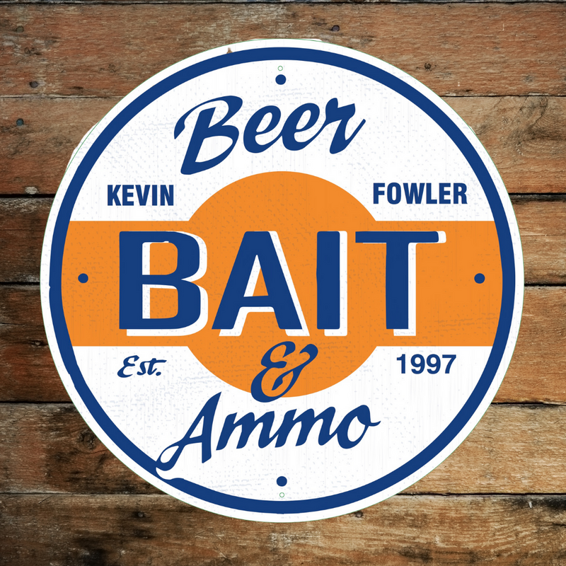 Autographed Metal Sign- Beer Bait & Ammo